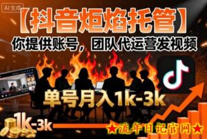 【抖音炬焰托管】你提供账号，团队代运营发视频，单号月入1k+【揭秘】-流年日记