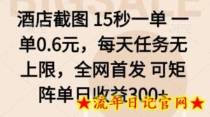 酒店截图项目，15秒一单，一单0.6米，每天任务无上限，全网首发可矩阵单日收益3张+【揭秘】-流年日记