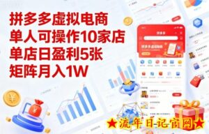 拼多多虚拟电商，单人可操作10家店，单店日盈利5张，矩阵月入1W+【揭秘】-流年日记