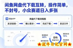 闲鱼网盘代下载互转,操作简单,不封号,小众赛道日入多张-流年日记