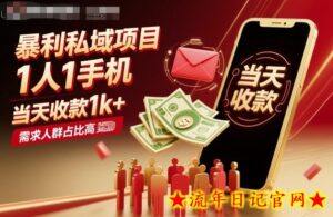 暴利私域项目1人1手机,当天收款1k+,需求人群占比高,当天就能见到钱-流年日记