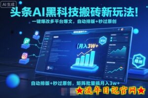 头条AI黑科技搬砖新玩法!一键爆改多平台爆文,自动排版+秒过原创,矩阵批量搞月入3w+【揭秘】-流年日记