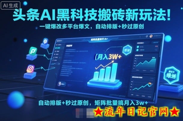 头条AI黑科技搬砖新玩法！一键爆改多平台爆文，自动排版+秒过原创，矩阵批量搞月入3w+【揭秘】-流年日记