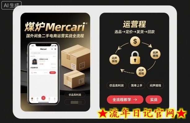 煤炉Mercari国外闲鱼二手电商运营实战全流程，仿品高利润，简单上手，闷声搞钱-流年日记