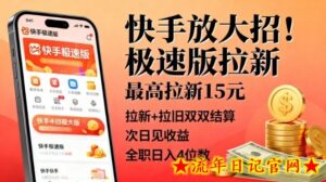 快手放大招！极速版拉新，最高拉新15米，拉新+拉旧双双结算，次日见收益，全职日入4位数-流年日记