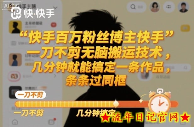 快手百万粉丝博主快手一刀不剪无脑搬运技术，几分钟就能搞定一条作品，条条过同框-流年日记