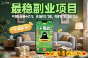 最稳副业项目，不露脸直播小游戏，收益高无门槛，一天收益1k+，在家就可以自己创业【揭秘】-流年日记