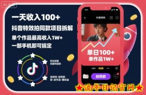 一天收入100+,抖音特效拍同款项目拆解,单个作品最高收入1W+,一部手机即可搞定-流年日记
