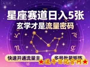 公众号星座赛道,日入5张,玄学才是流量密码,快速开通流量主,可多号批量矩阵-流年日记