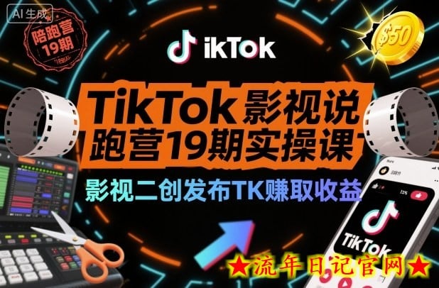 TikTok影视解说陪跑营19期实操课，影视二创发布TK賺取收益，万播收益50美金-流年日记