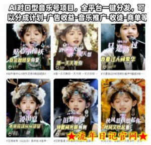 AI对口型音乐号项目,全平台一键分发,可以分成计划-广告收益-音乐推广-收徒-商单等(更新)-流年日记