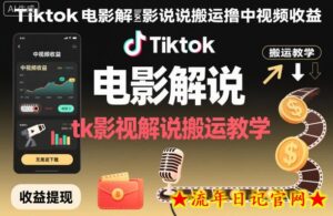 Tiktok电影解说搬运撸中视频收益,tk影视解说搬运教学-流年日记
