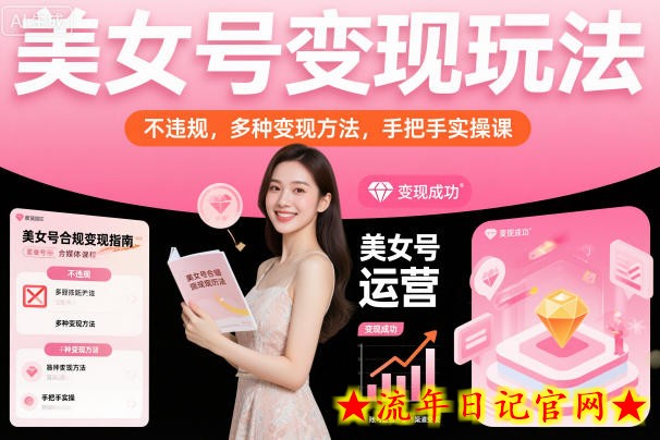 美女号变现玩法，不违规，多种变现方法，手把手实操课-流年日记