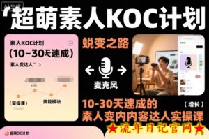 超萌素人KOC计划,10-30天速成的素人变内容达人实操课,适合想做短剧小说推文电商推广的素人入局-流年日记