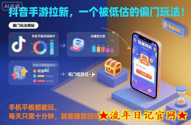 抖音手游拉新，一个被低估的偏门玩法！手机平板都能玩，每天只需十分钟，就能賺取四位数【揭秘】-流年日记