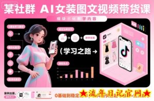 某社群AI女装图文视频带货课,教学全面,0基础到稳定出单,含抖音快速起号涨粉+拉流教学-流年日记