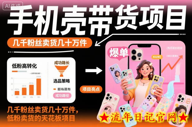 手机壳带货项目，几千粉丝卖货几十万件，短视频低粉卖货的天花板项目-流年日记