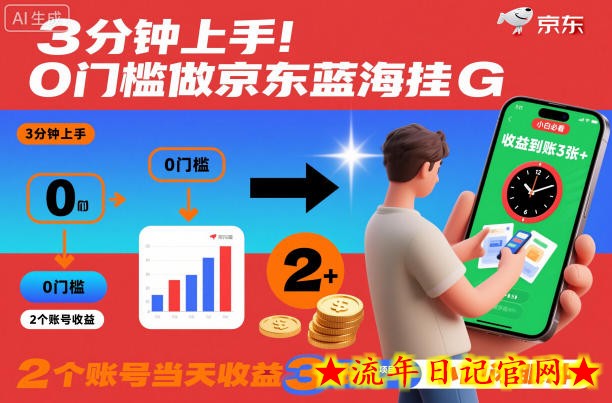 3分钟上手！0门槛做京东蓝海全自动掘金，2个账号当天收益3张+，小白闭眼冲【揭秘】-流年日记
