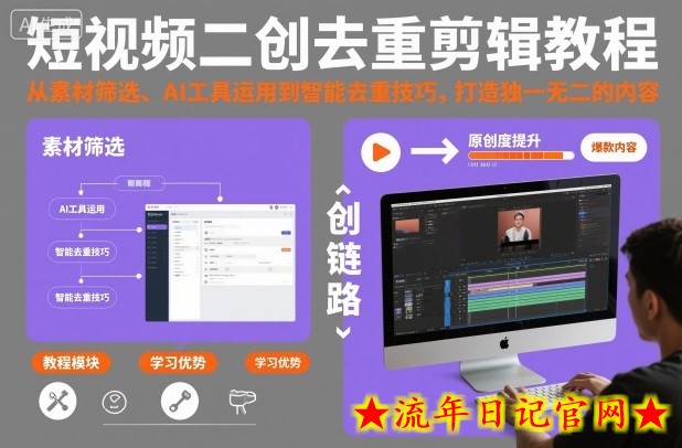 短视频二创去重剪辑教程，从素材筛选、AI工具运用到智能去重技巧，打造独一无二的内容-流年日记