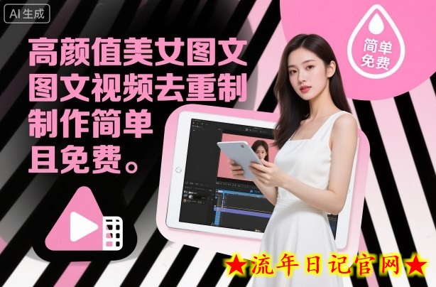 高颜值美女图文视频去重制作教学，制作简单且免费-流年日记