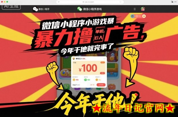 微信小程序小游戏暴力撸广告，单机日入100，今年干他就完事了-流年日记