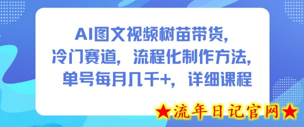 AI图文视频树苗带货，冷门赛道，流程化制作方法，单号每月几K，详细课程-流年日记