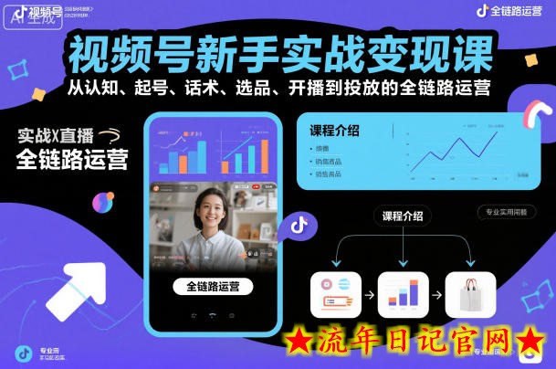 视频号新手实战变现课，从认知、起号、话术、选品、开播到投放的全链路运营-流年日记