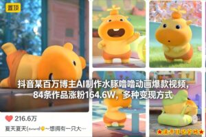 抖音某百万博主AI制作水豚噜噜动画爆款视频，84条作品涨粉164.6W，多种变现方式-流年日记