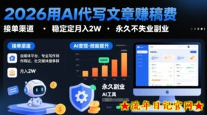 2026用AI代写文章賺稿费，提供接单渠道，稳定月入2W，永久不失业副业-流年日记