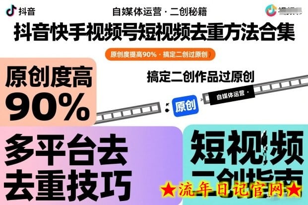 抖音快手视频号短视频去重方法合集，原创度提高90%，搞定二创作品过原创-流年日记