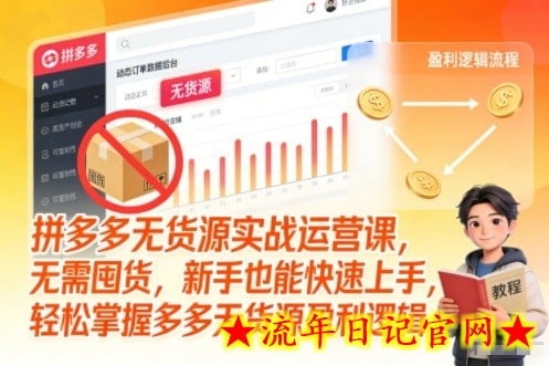 拼多多无货源实战运营课，无需囤货，新手也能快速上手，轻松掌握多多无货源盈利逻辑-流年日记