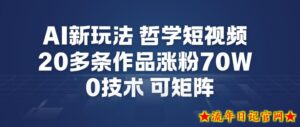 AI新玩法哲学短视频制作教学，20多条作品涨粉70W，0成本赛道，可矩阵-流年日记