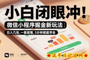 微信小程序掘金新玩法，日入几张，一看就懂，5分钟就能学会，小白闭眼冲【揭秘】-流年日记