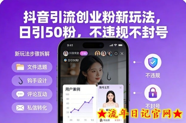 抖音引流创业粉新玩法，日引50粉，不违规不封号-流年日记