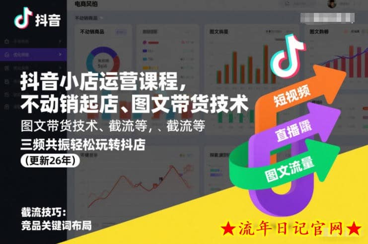 抖音小店运营课程，不动销起店、图文带货技术、截流等，三频共振轻松玩转抖店(更新26年)-流年日记