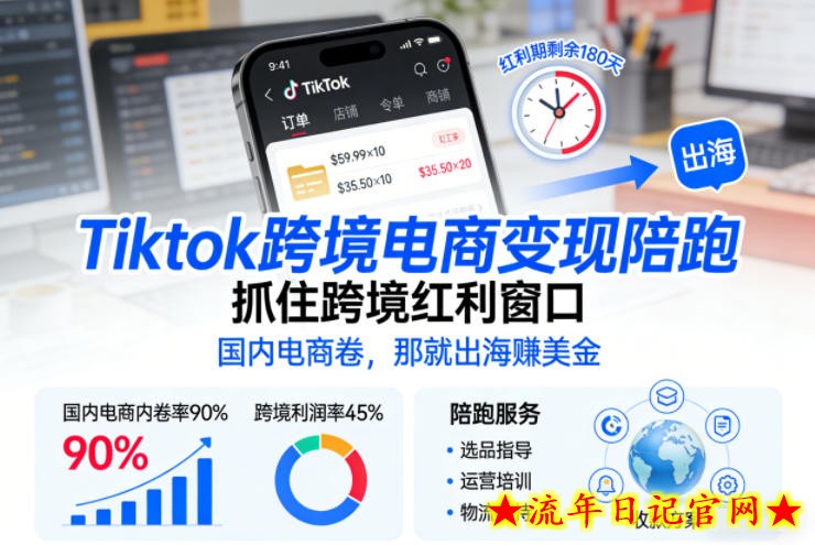 Tiktok跨境电商变现陪跑，抓住跨境红利窗口，国内电商卷，那就出海賺美金-流年日记