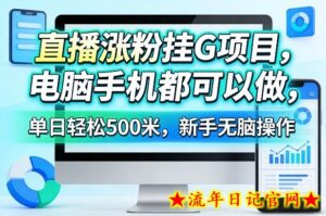 直播涨粉挂G项目，电脑手机都可以做，单日轻松500米，新手无脑操作【揭秘】-流年日记
