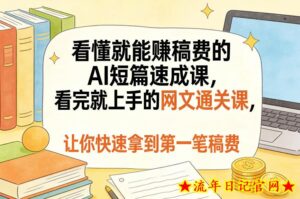 看懂就能賺稿费的AI短篇速成课，看完就上手的网文通关课，让你快速拿到第一笔稿费-流年日记