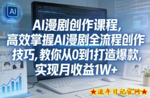 某社群AI漫剧创作课程，高效掌握AI漫剧全流程创作技巧，教你从0到1打造爆款，实现月收益1W+-流年日记
