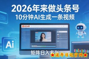 2026年来做头条号，10分钟AI生成一条视频，矩阵日入多张-流年日记