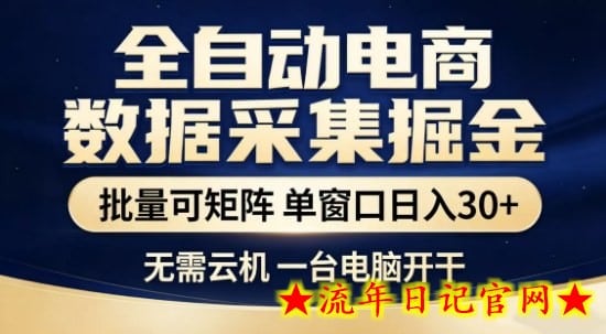 独家电商数据全自动采集项目，批量可矩阵，单窗口轻松日入3张+【揭秘】