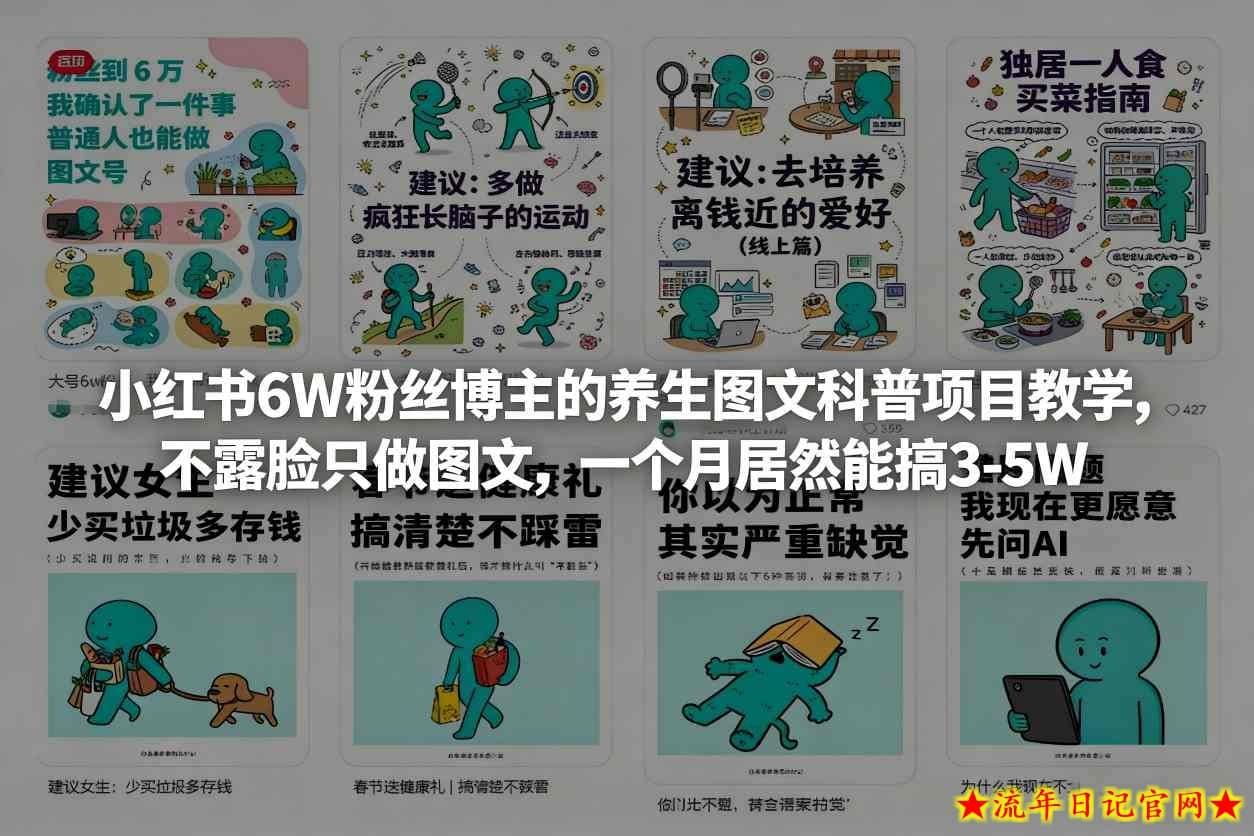 小红书6W粉丝博主的养生图文科普项目教学，不露脸只做图文，一个月居然能搞3-5W