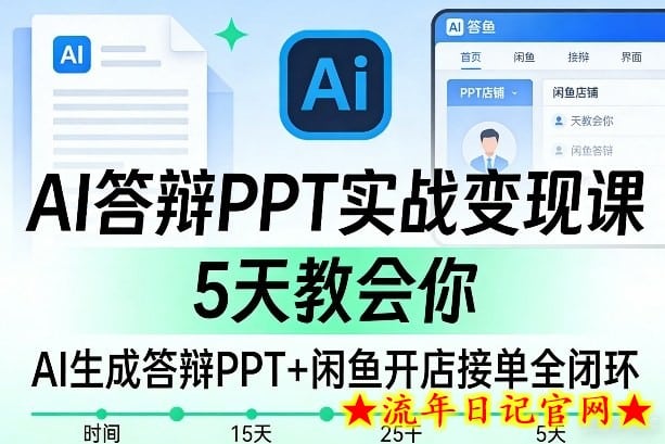 AI答辩PPT实战变现课，5天教会你，AI生成答辩PPT+闲鱼开店接单全闭环