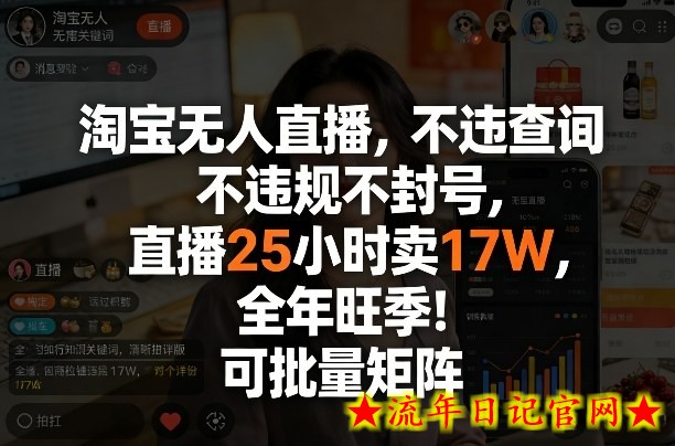 淘宝无人直播，不违规不封号，直播25小时卖17W，全年旺季！可批量矩阵【揭秘】