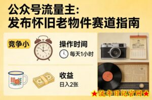 公众号流量主之发布怀旧老物件赛道,竞争小,每天操作1小时,日入2张-流年日记