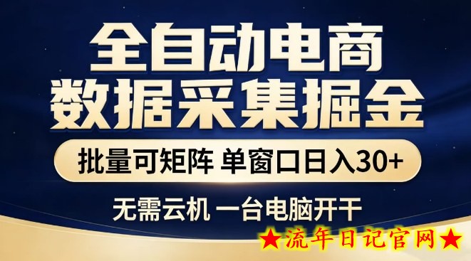 全自动电商数据集掘金，批量可矩阵，单窗口日入30+，无需云机，一台电脑开干【揭秘】