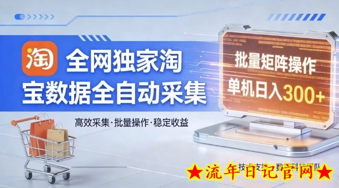 全网独家，淘宝数据全自动采集项目，批量可矩阵，单机轻松日入300【揭秘】