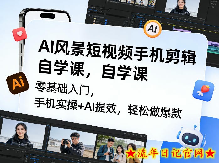 AI风景短视频手机剪辑自学课，零基础入门，手机实操+AI提效，轻松做爆款