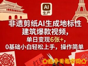 非遗剪纸AI生成地标性建筑爆款视频，单日变现6张+，0基础小白轻松上手，操作简单-流年日记