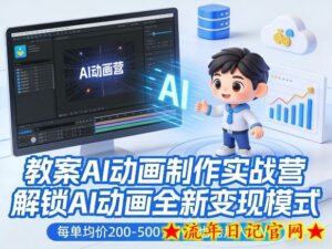 教案AI动画制作实战营,解锁AI动画全新变现模式,每单均价200-500,小白也能月入1W+-流年日记